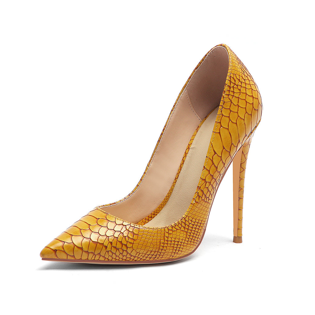Snake skin Grey Pink women's single shoes