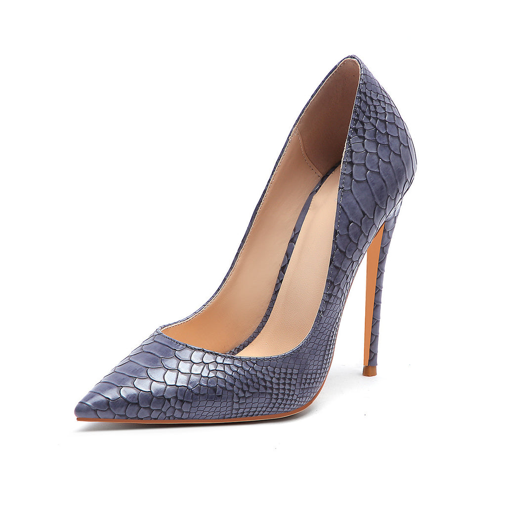 Snake skin Grey Pink women's single shoes