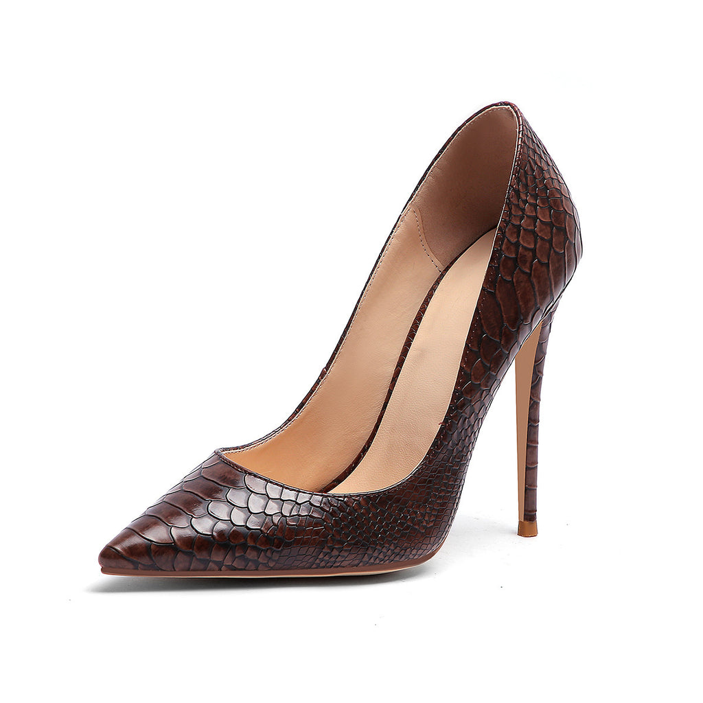 Snake skin Grey Pink women's single shoes