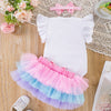 Girls' Flounced Sleeve Fluffy Six-layer Three-piece Suit