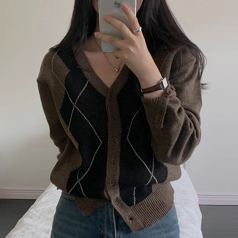 Women's Fashion Sweater Rhombus Knitted Top