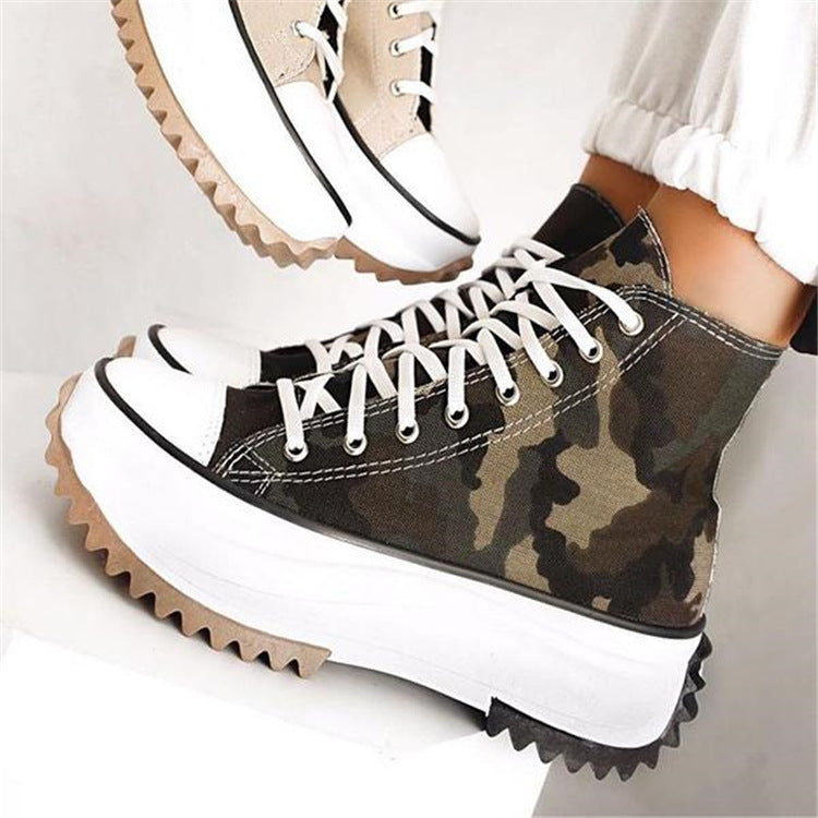 Adult Women's Viscose High-top Platform Solid Color Canvas Shoes