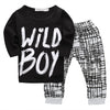 Boys Black Letter Top Check Pants Set