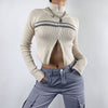 Women's Double Zippered Half High Neck Hollowed Out Knit Shirt