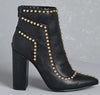 Colorblock Denim Bronze Pointed Toe Chunky Heel Booties