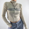 Women's Double Zippered Half High Neck Hollowed Out Knit Shirt