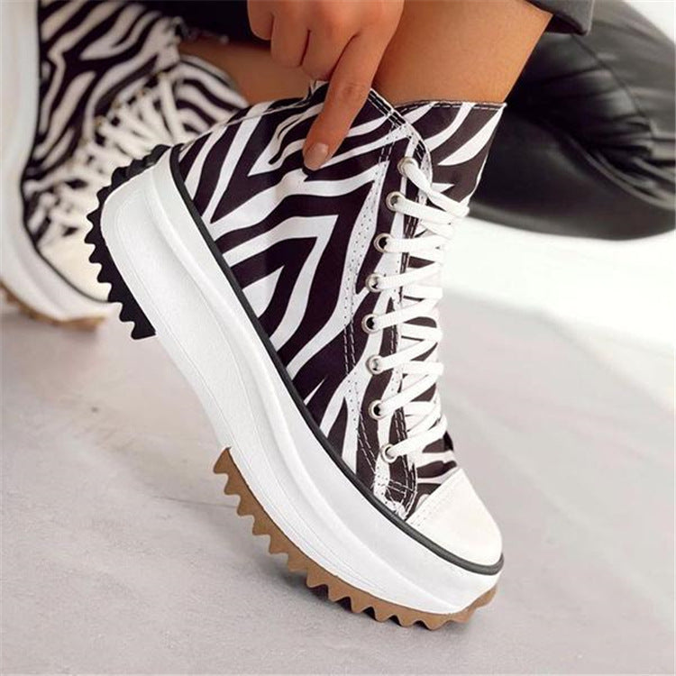 Adult Women's Viscose High-top Platform Solid Color Canvas Shoes