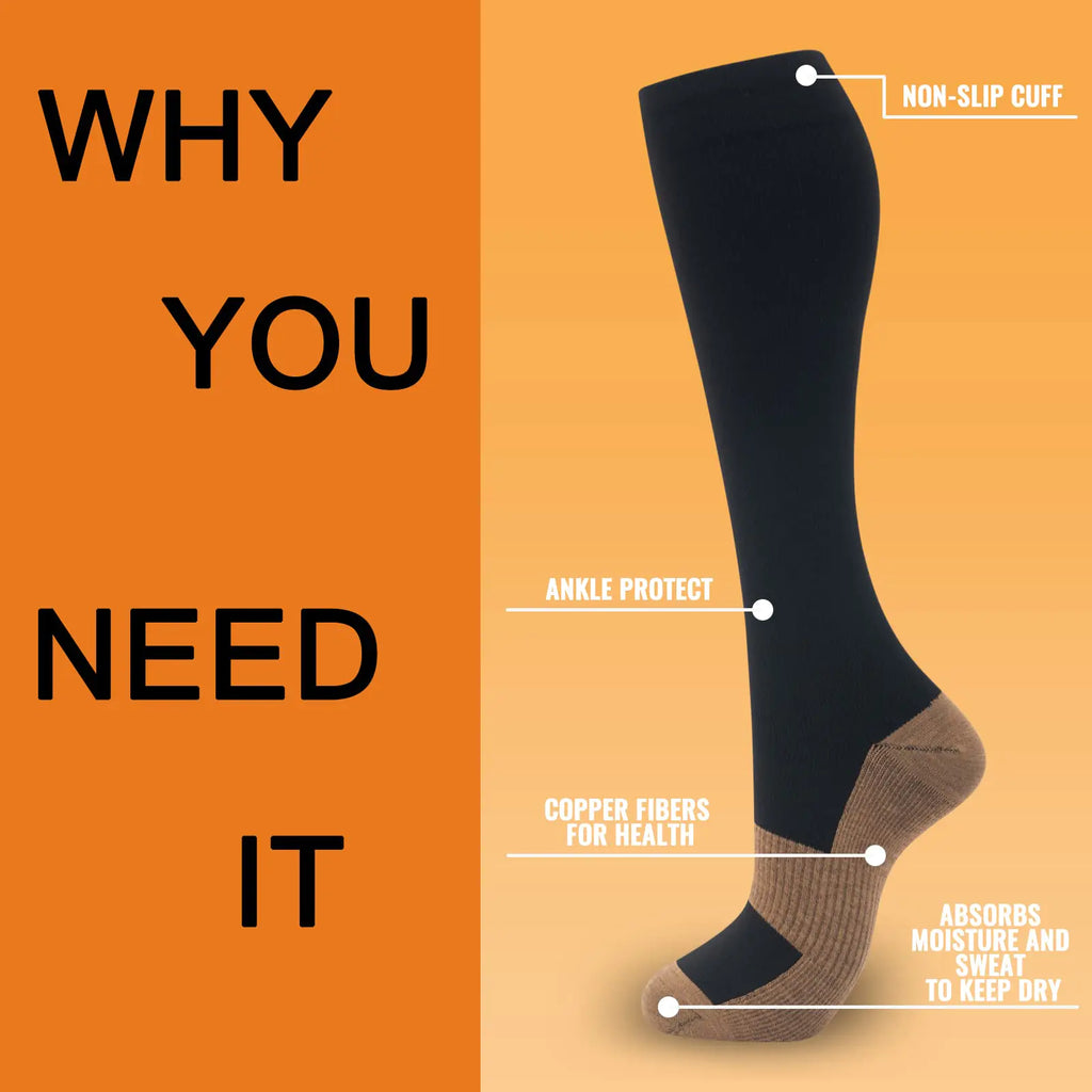 fenglaoda 8 Pairs Compression Socks for Men & Women 20-30 mmHg Knee High Nurse Pregnant Running Medical and Travel Athletic Small-Medium 22-8 Pairs-black Copper