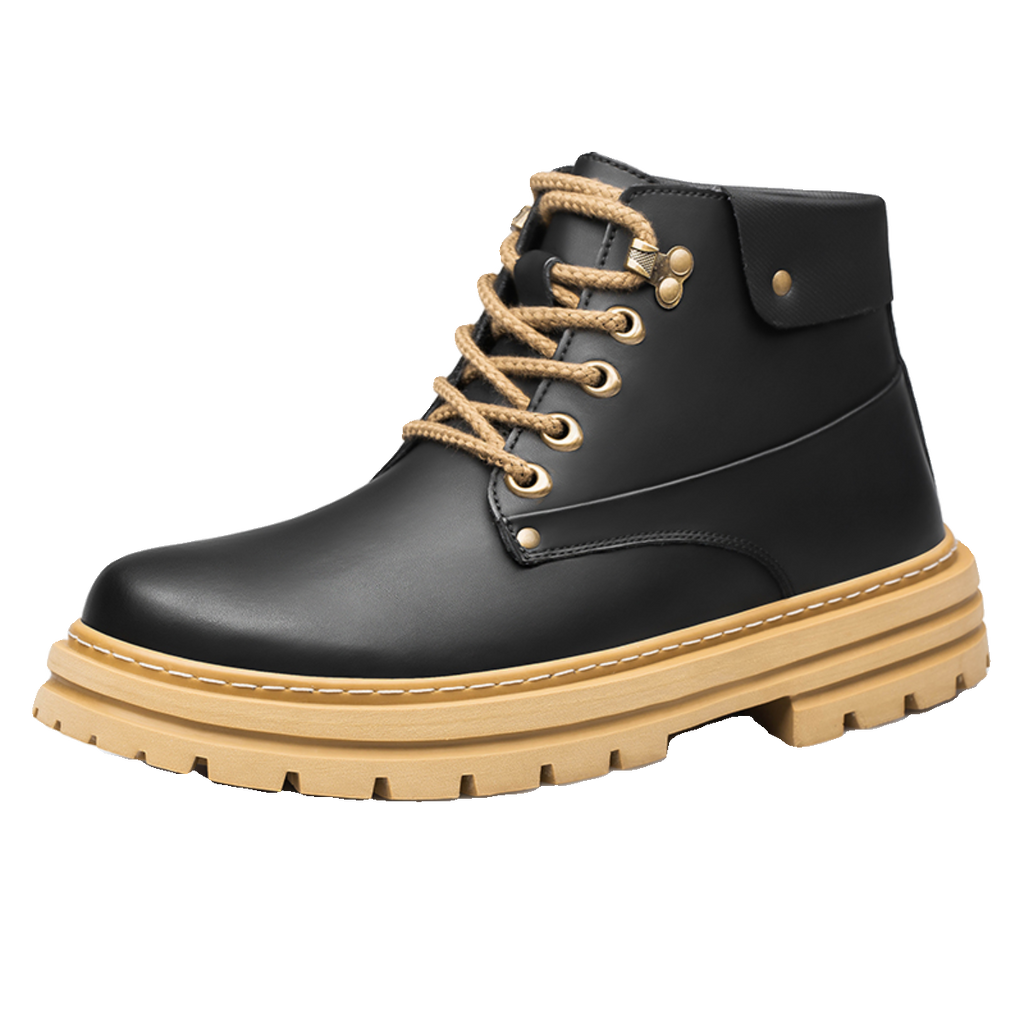 Fall and Winter High-Ankle Leather Casual Shoes Boots Men Waterproof Outdoor British Retro Waterproof Outdoor Work Clothes Elevator Shoes