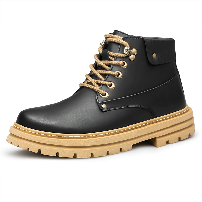 Fall and Winter High-Ankle Leather Casual Shoes Boots Men Waterproof Outdoor British Retro Waterproof Outdoor Work Clothes Elevator Shoes