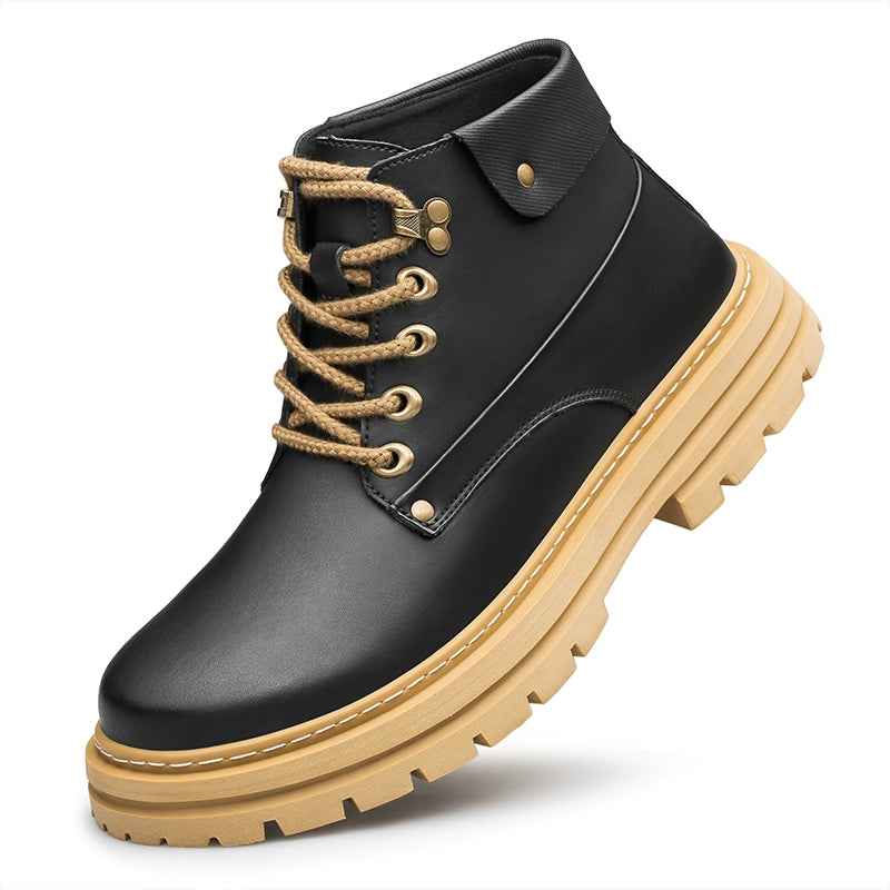 Fall and Winter High-Ankle Leather Casual Shoes Boots Men Waterproof Outdoor British Retro Waterproof Outdoor Work Clothes Elevator Shoes