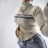 Women's Double Zippered Half High Neck Hollowed Out Knit Shirt