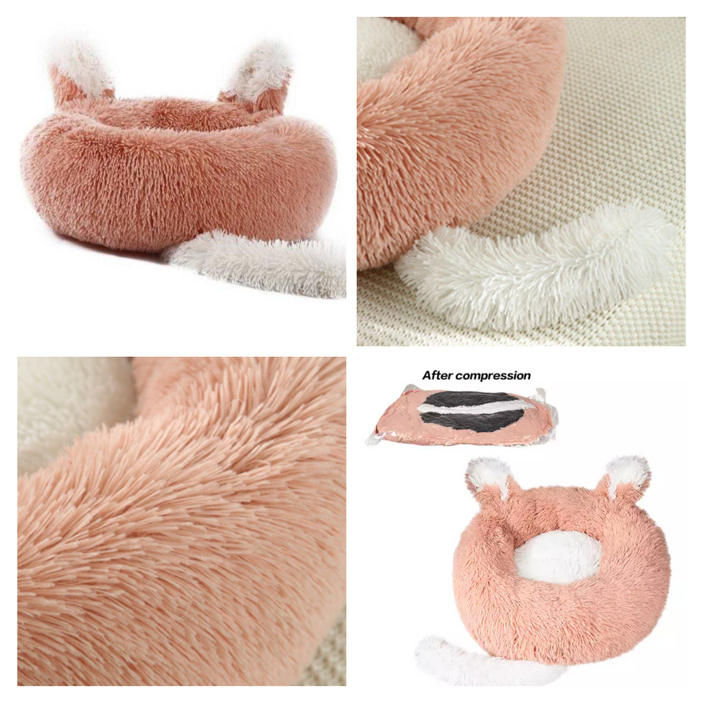 FPlush Pet Bed with Ears and Tail for Cats and Small Dogs