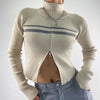 Women's Double Zippered Half High Neck Hollowed Out Knit Shirt