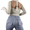 Women's Double Zippered Half High Neck Hollowed Out Knit Shirt