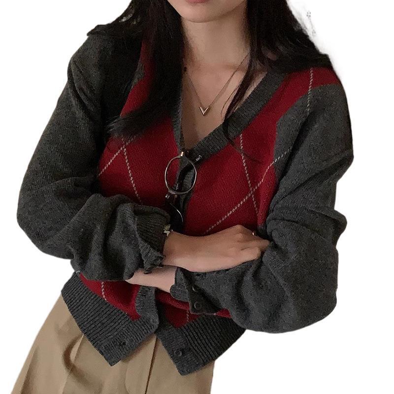 Women's Fashion Sweater Rhombus Knitted Top