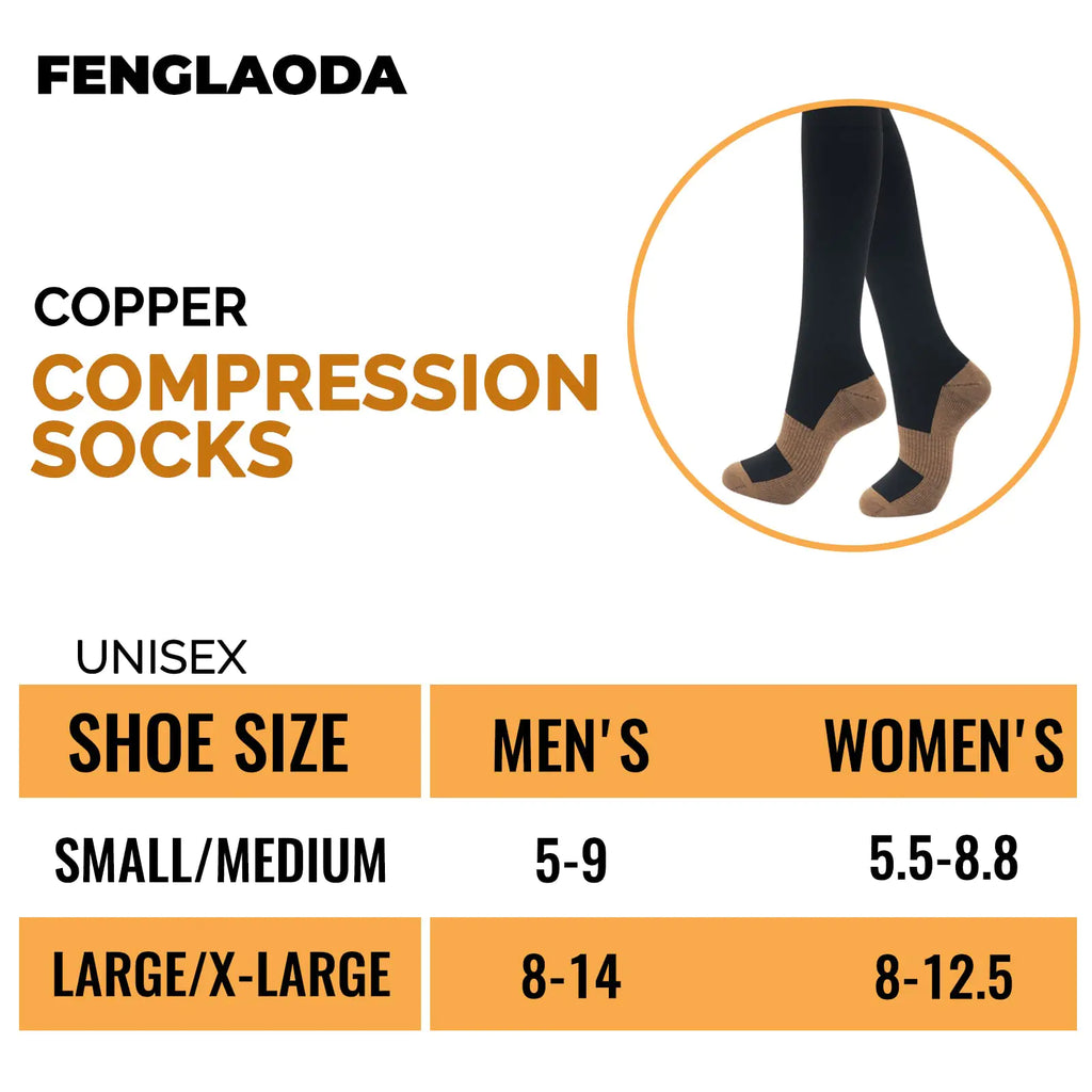 fenglaoda 8 Pairs Compression Socks for Men & Women 20-30 mmHg Knee High Nurse Pregnant Running Medical and Travel Athletic Small-Medium 22-8 Pairs-black Copper